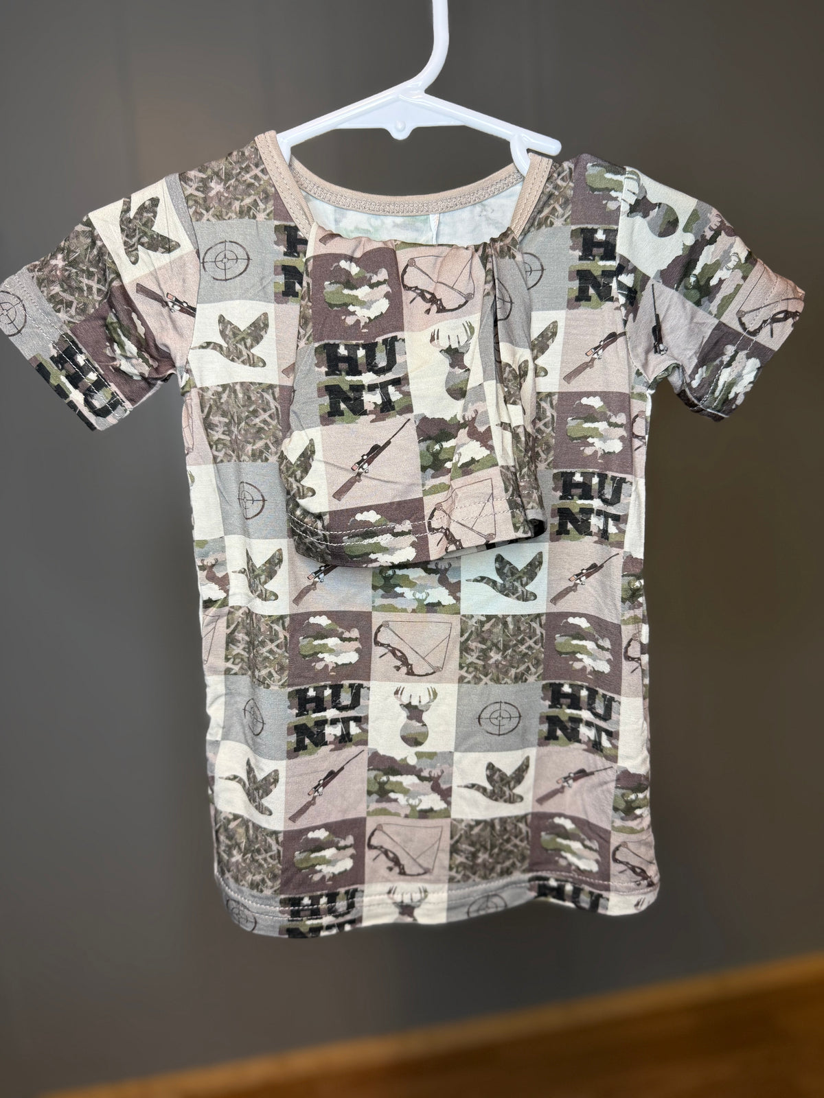 Camo Patchwork shorts and short sleeve two piece set